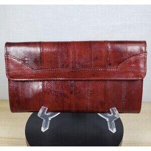Vintage Eel Skin Burgundy  Wallet Check Book Cover Snap 7" Made in Korea